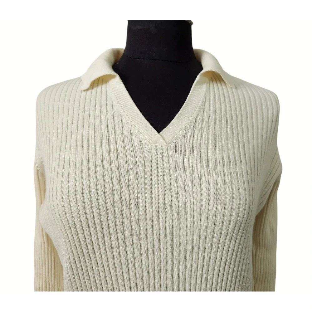Josephine Chaus Sport Women's‎ Ribbed Long Sleeve V-Neck Collared Sweater Size M